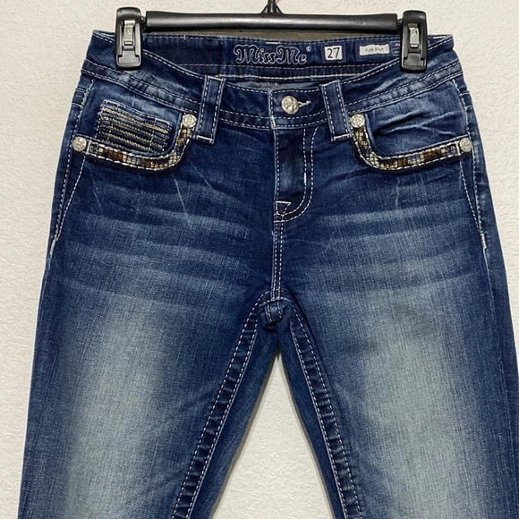 Miss Me Slim Boot Denim Bling Embellished Medium Wash Jeans Size 27 - Picture 1 of 13
